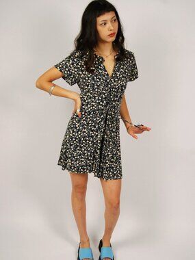 Y2K Floral Mini Dress (M) medium blue vintage sundress Xhilaration casual boho